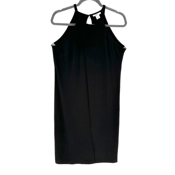 Bar III Faux Wrap Shift Dress Black Halter Neckline Midi Cocktail Going Out M - Picture 1 of 9